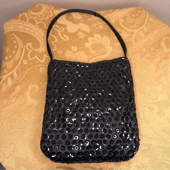 Black Sequin Small Purse Crossbody  Event Party Formal Glam Goth Retro Pinup - Picture 5 of 11